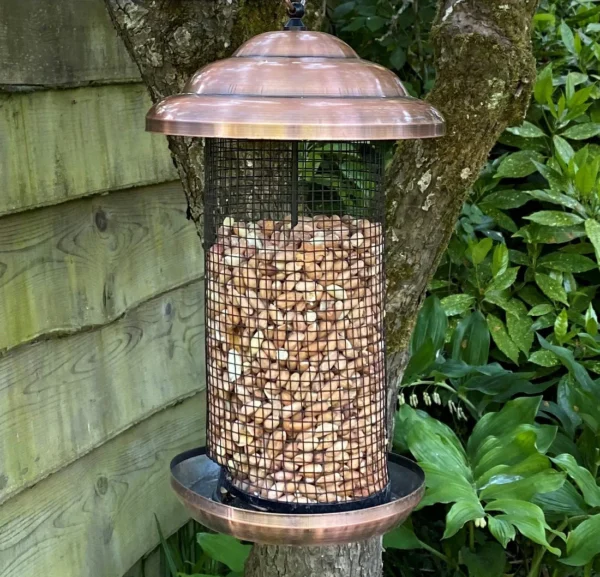 2 x Extra Large Copper Hanging Metal Bird Nut Feeders – Durable Wild Bird Feeders for Garden Use