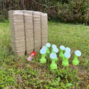 144 x 5cm Biodegradable Square Fibre Plant Pots with Seeder & 10 Watering Nozzles – Eco Seed Starter Kit