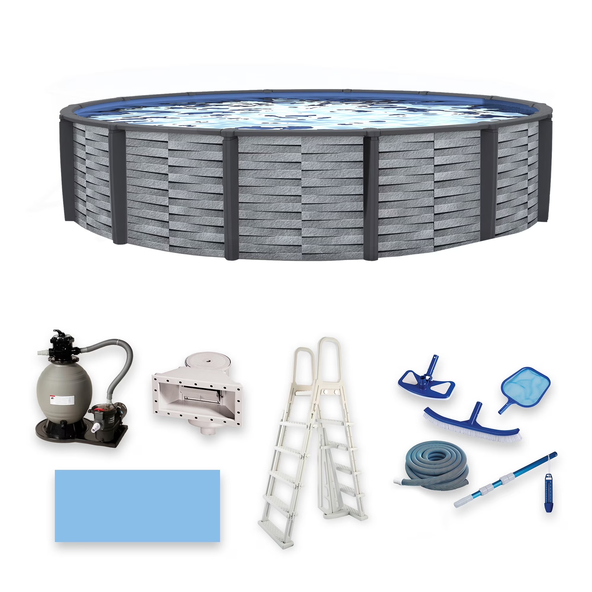 Blue Wave Affinity 24-ft Round 52-in Deep 7-in Top Rail Resin Swimming Pool Package - Image 2