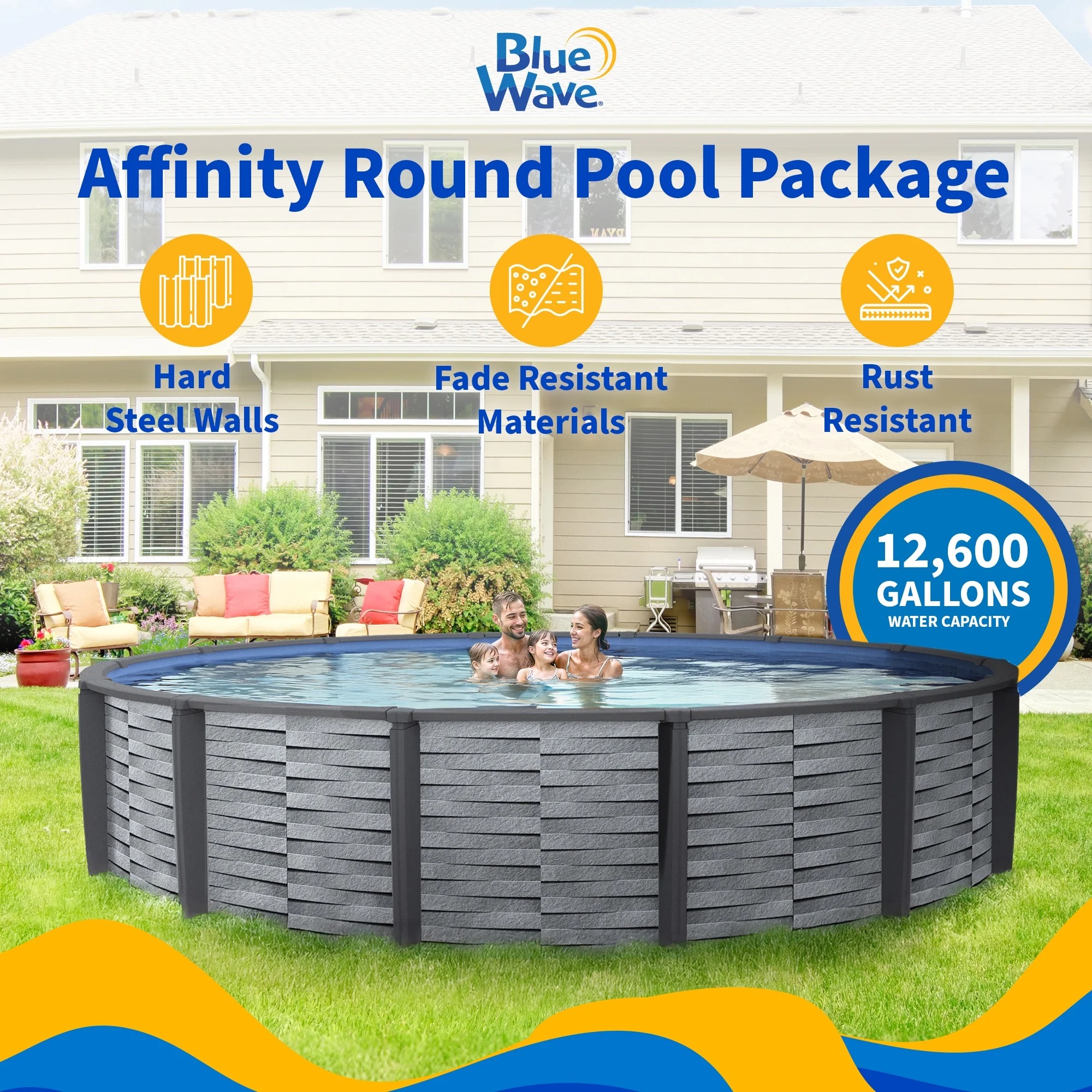 Blue Wave Affinity 24-ft Round 52-in Deep 7-in Top Rail Resin Swimming Pool Package